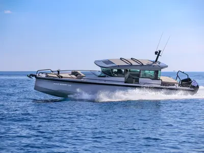 Exterior view of Bugs Bunny, a Axopar 37 XC Cross Cabin motorboat at Anavissos Municipal Unit, Greece