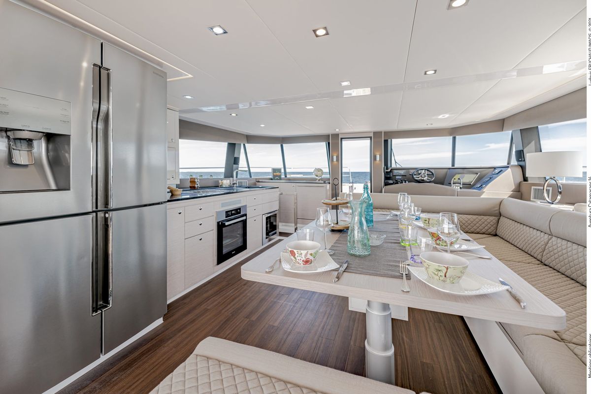 Galley of Premium, a Gulet x-reuse catamaran at Cogolin, France
