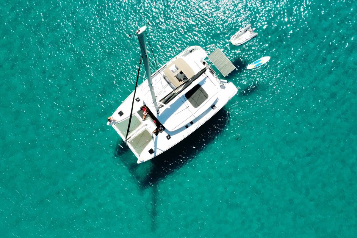 Exterior view of Gecko, a Lagoon 450 S catamaran at Punat, Croatia
