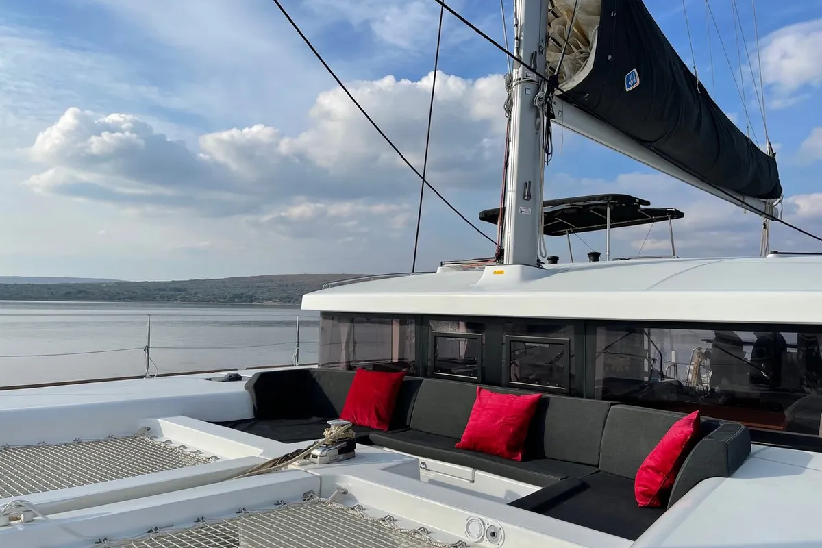 Deck of Gecko, a Lagoon 450 S catamaran at Punat, Croatia