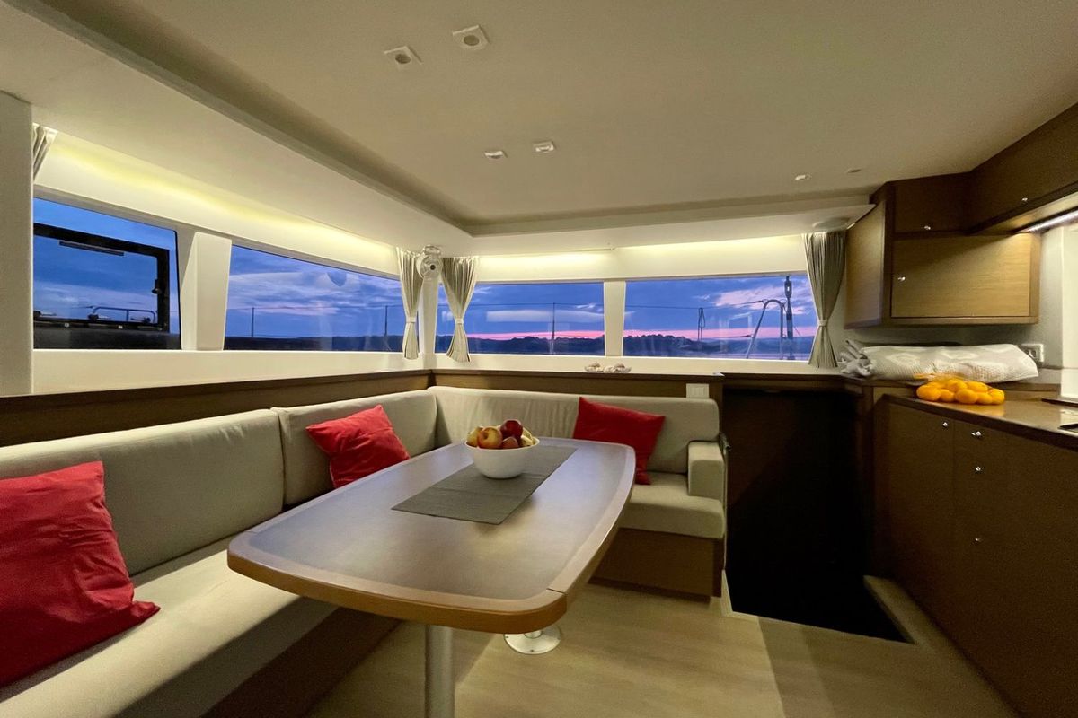 Salon of Gecko, a Lagoon 450 S catamaran at Punat, Croatia