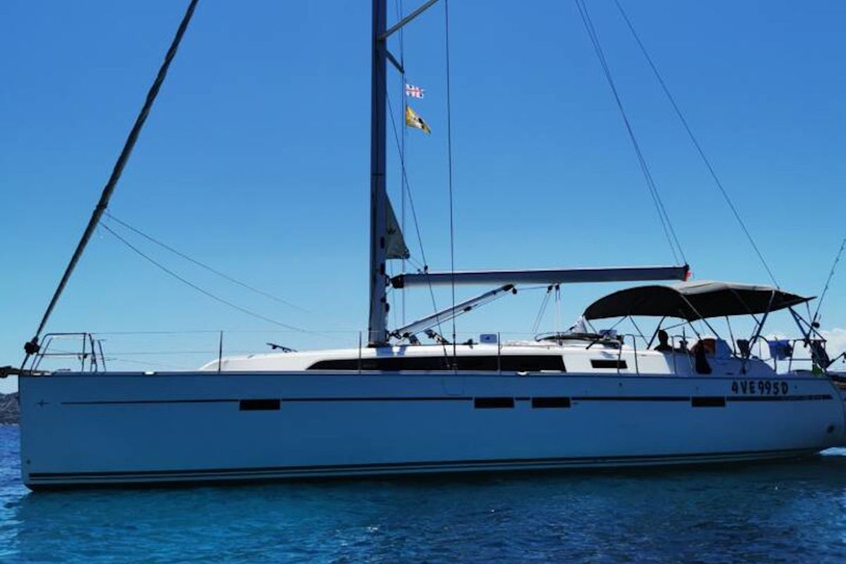 Exterior view of Krizia, a Bavaria Cruiser 46 sailboat at San Vincenzo, Italy