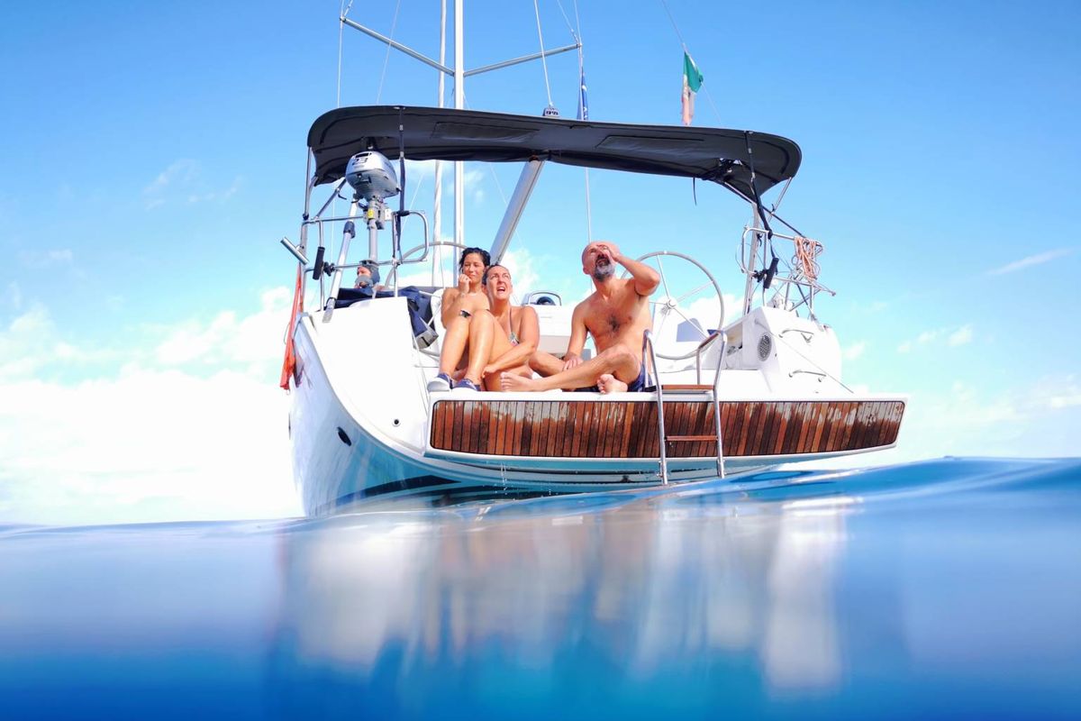 Exterior view of Krizia, a Bavaria Cruiser 46 sailboat at San Vincenzo, Italy