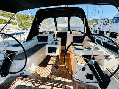 Cockpit of Alpha, a Dufour 360 GL sailboat at Primošten, Croatia
