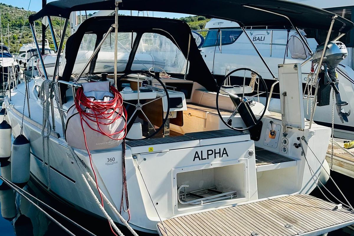 Exterior view of Alpha, a Dufour 360 GL sailboat at Primošten, Croatia