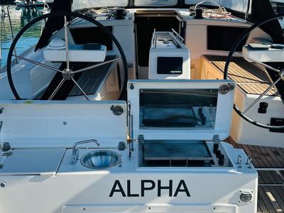 Deck of Alpha, a Dufour 360 GL sailboat at Primošten, Croatia