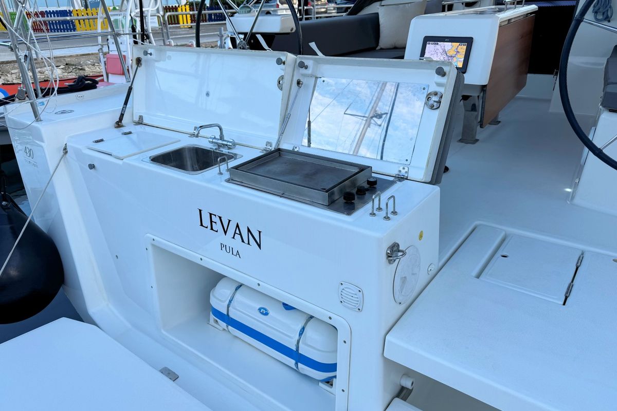 Deck of Levan, a Dufour 430 GL sailboat at Grad Pula, Croatia