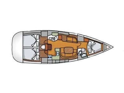 Salon of Poseidon, a Jeanneau Sun Odyssey 42i sailboat at Benitses, Greece