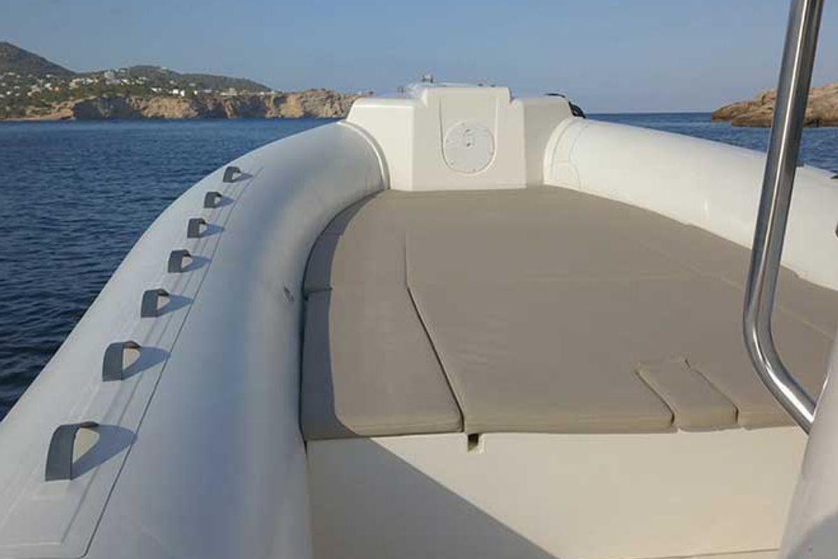 Deck of Maxi Rib, a Capelli Tempest 900 motorboat at Olbia, Italy