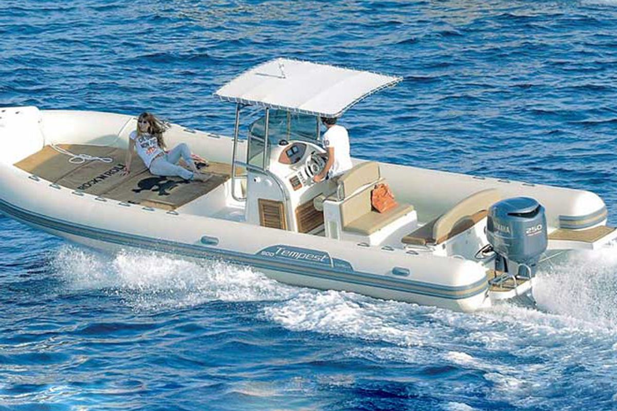 Exterior view of Maxi Rib, a Capelli Tempest 900 motorboat at Olbia, Italy