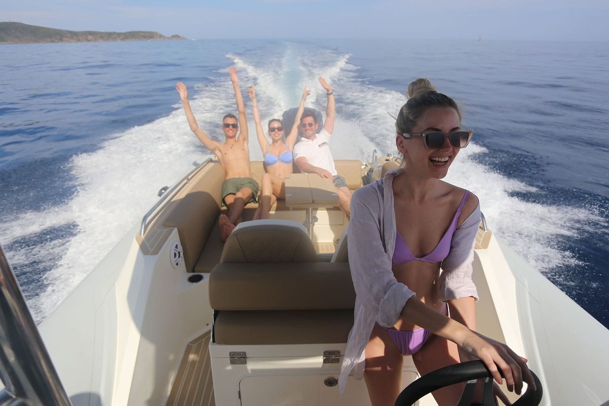 Cockpit of Maxi Rib, a Capelli Tempest 900 motorboat at Olbia, Italy