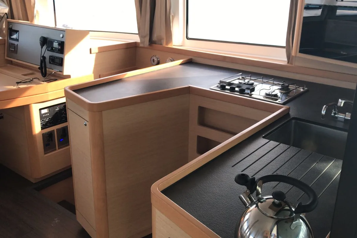 Galley of Benetnash II, a Lagoon 42 catamaran at Grand Anse, Grenada