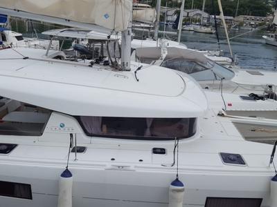 Deck of Benetnash II, a Lagoon 42 catamaran at Grand Anse, Grenada