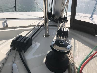 Cockpit of Benetnash II, a Lagoon 42 catamaran at Grand Anse, Grenada