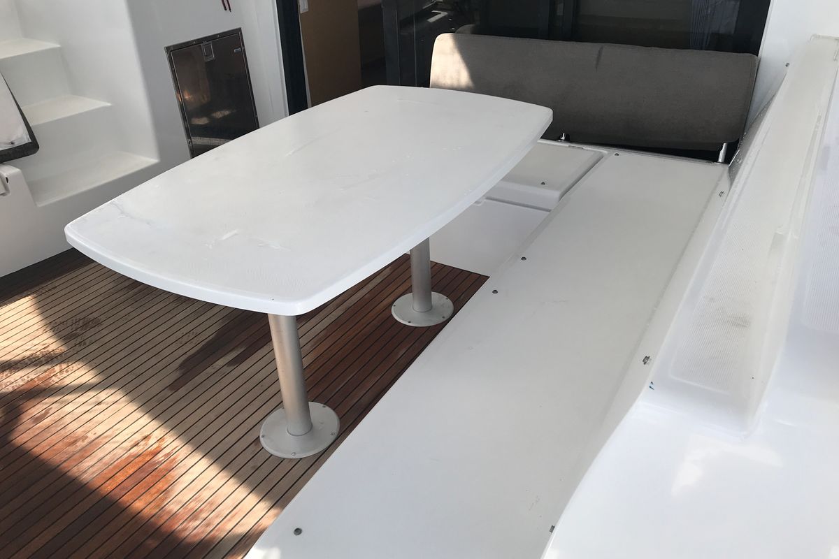Deck of Benetnash II, a Lagoon 42 catamaran at Grand Anse, Grenada