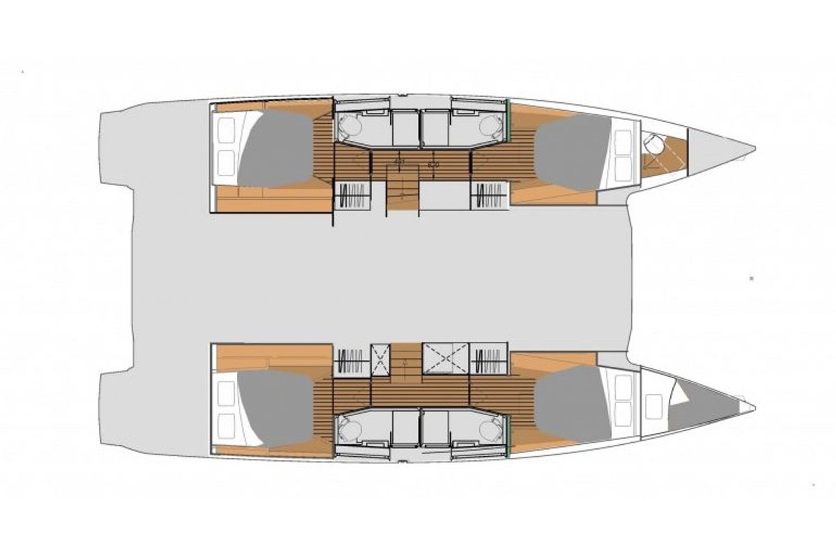 Floor plan of Night Breeze, a Fountaine Pajot Elba 45 catamaran at Kos, Greece