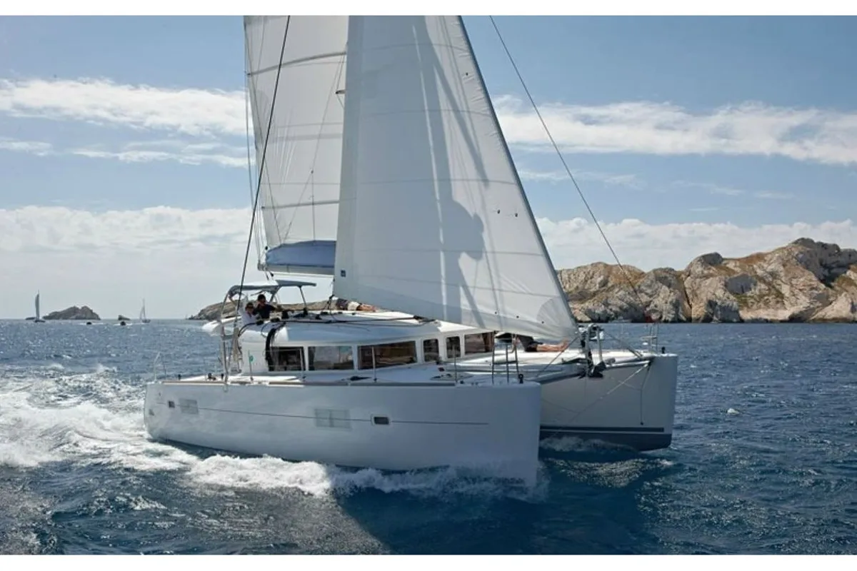 Exterior view of Providence, a Lagoon 410 S2 catamaran at Le Gosier, France