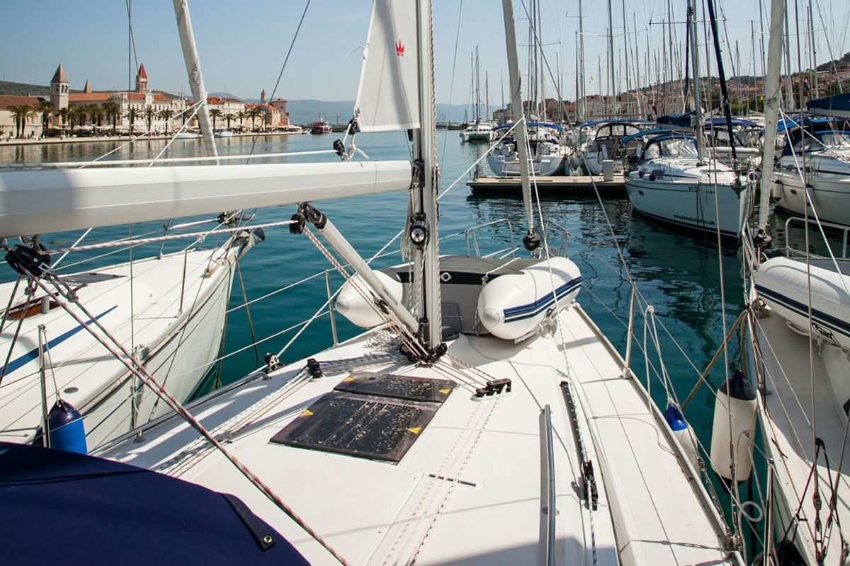 Deck of Take Five, a Bavaria Cruiser 34 sailboat at Dubrovnik, Croatia