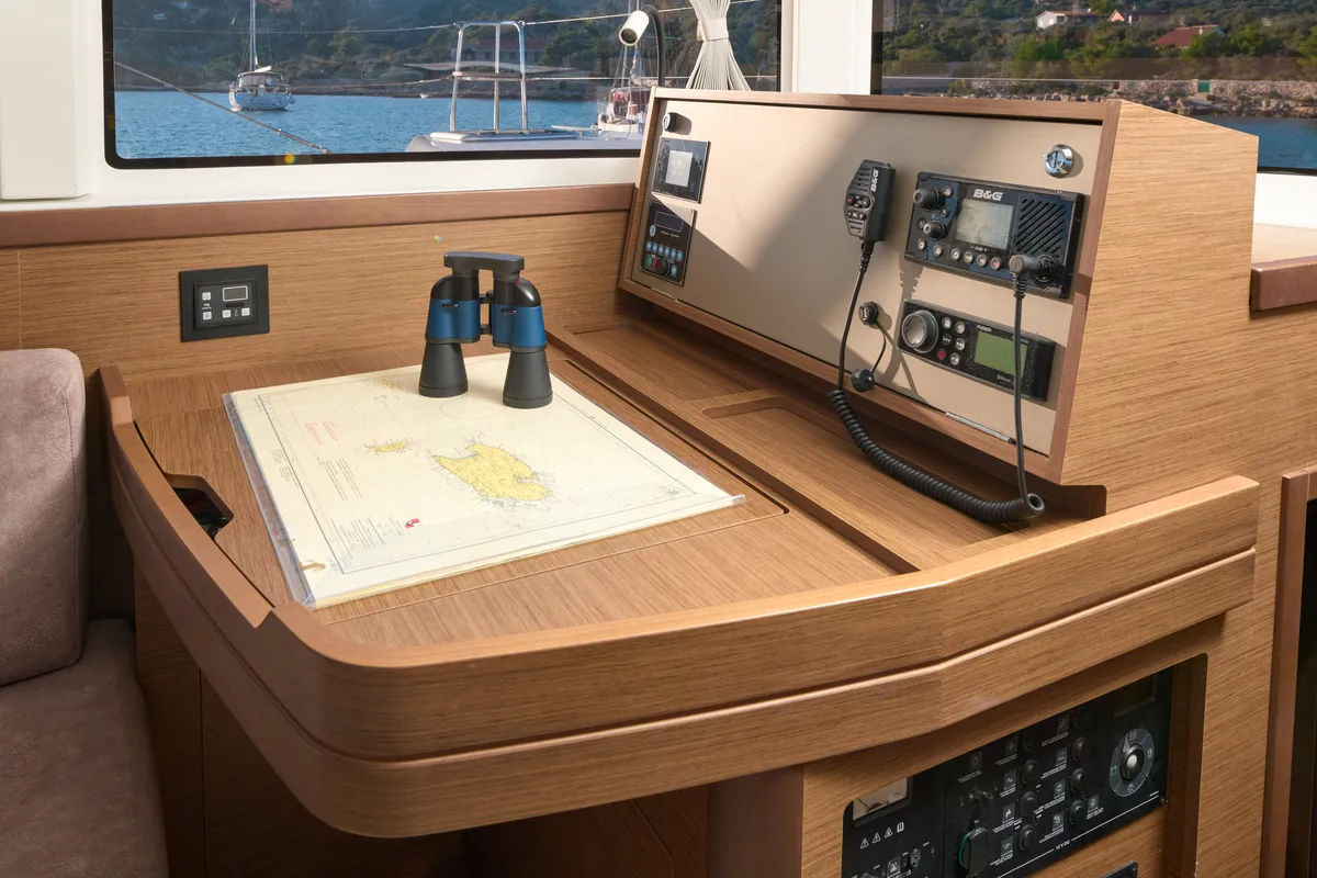 Cockpit of Jasmine I, a Lagoon 42 catamaran at Grad Trogir, Croatia