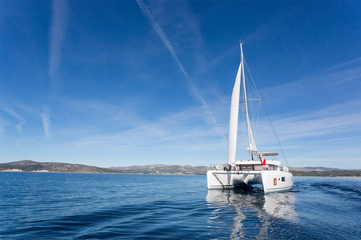 Exterior view of Jasmine I, a Lagoon 42 catamaran at Grad Trogir, Croatia