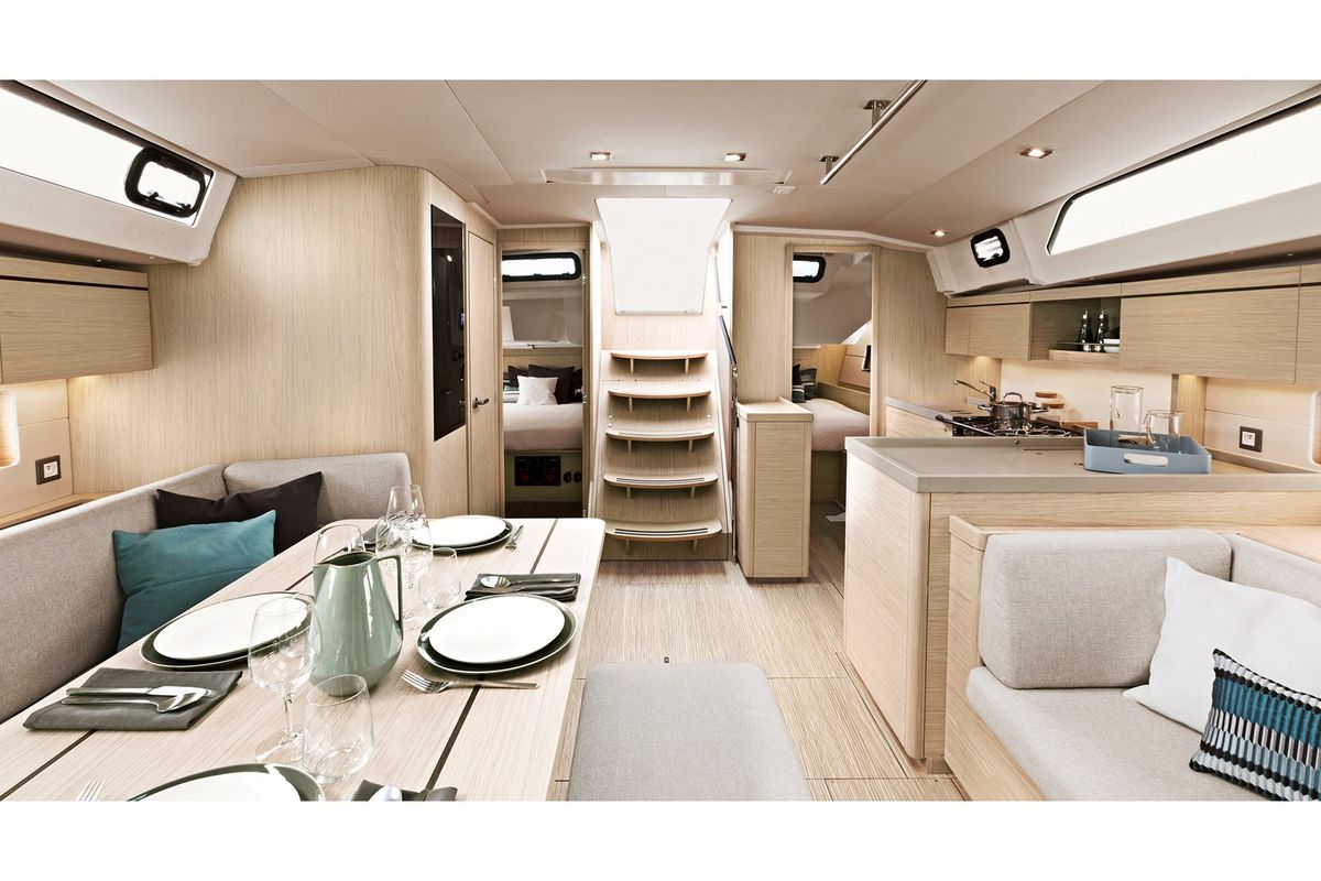 Salon of Fedra, a Beneteau Oceanis 46.1 sailboat at Olbia, Italy