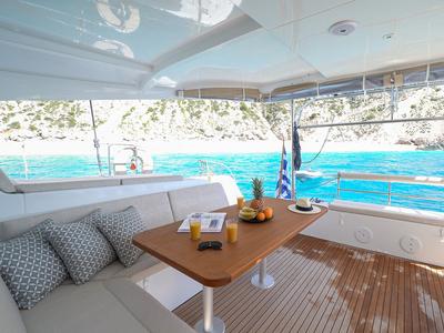 Deck of Catalina, a Lagoon 42 catamaran at Municipal Unit of Anaktorio, Greece