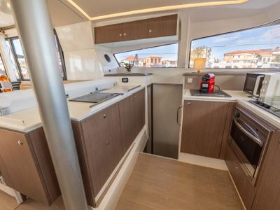Galley of Lady Dasi, a Bali 4.1 catamaran at Municipal Unit of Lefkada, Greece