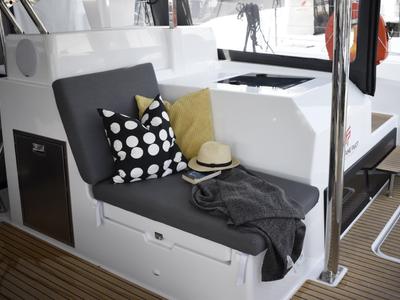 Deck of Desafinado, a Fountaine Pajot Saona 47 Quintet catamaran at Seget Donji, Croatia