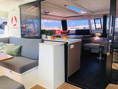 Salon of Desafinado, a Fountaine Pajot Saona 47 Quintet catamaran at Seget Donji, Croatia
