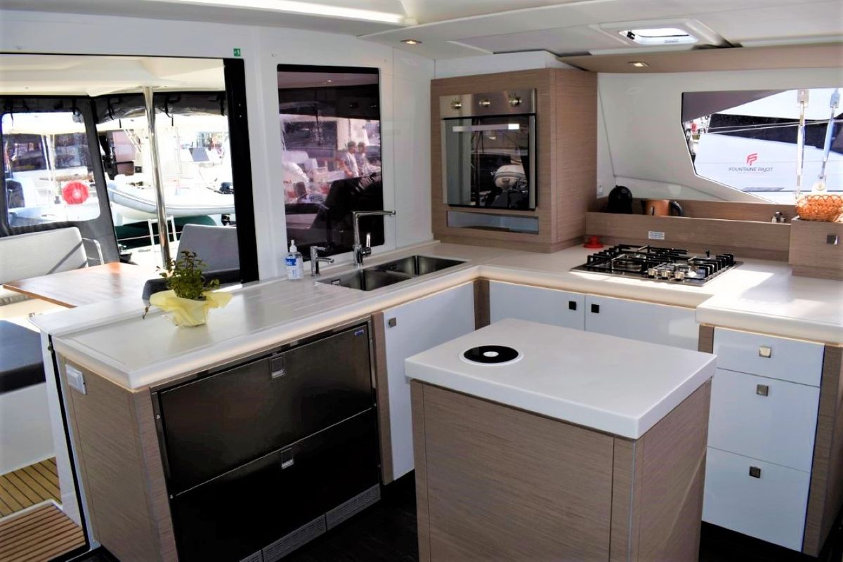 Galley of Desafinado, a Fountaine Pajot Saona 47 Quintet catamaran at Seget Donji, Croatia