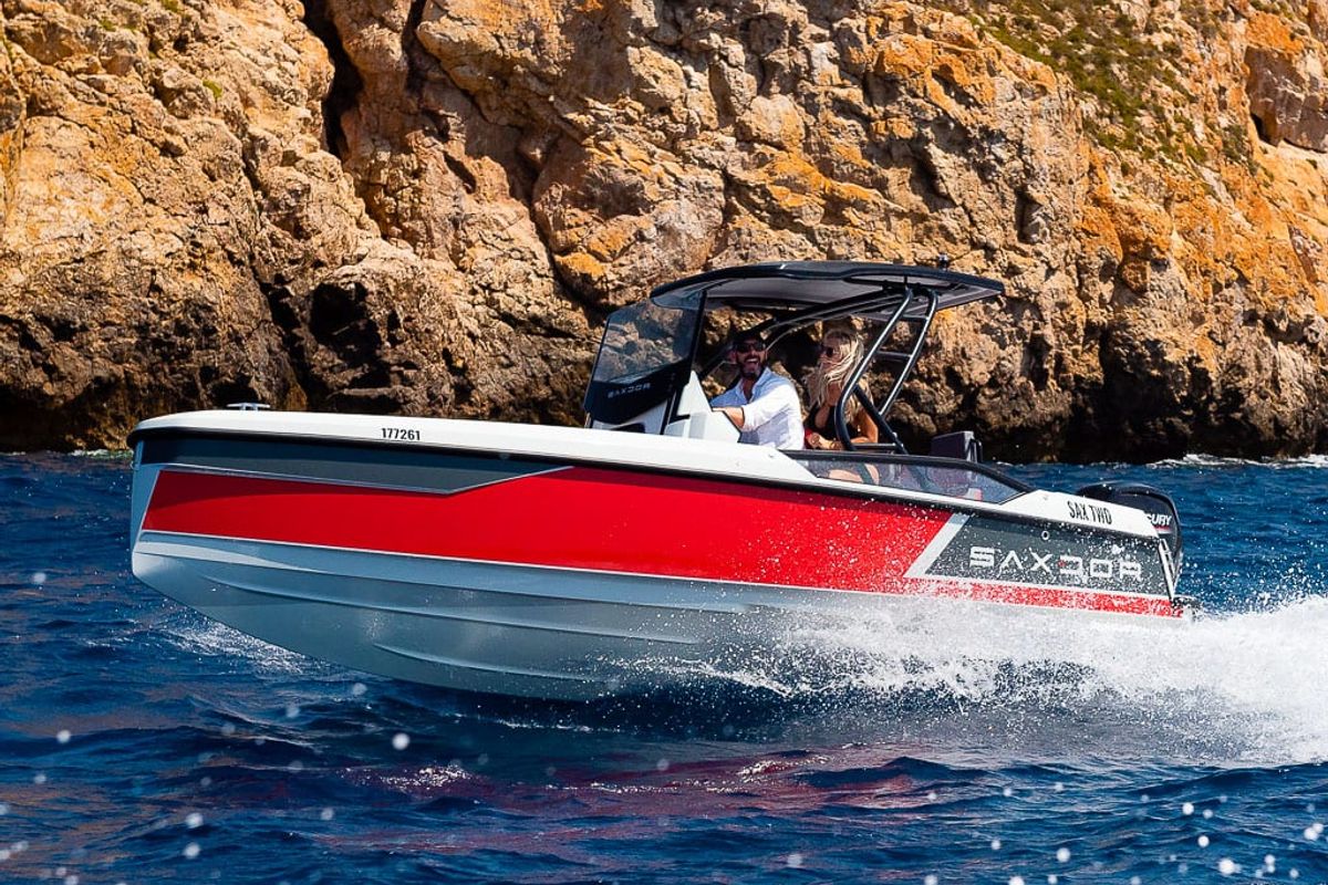Exterior view of Mistral, a Saxdor Yachts Saxdor 200 Sport motorboat at Ibiza, Spain