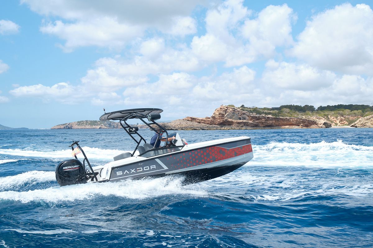 Exterior view of Mistral, a Saxdor Yachts Saxdor 200 Sport motorboat at Ibiza, Spain