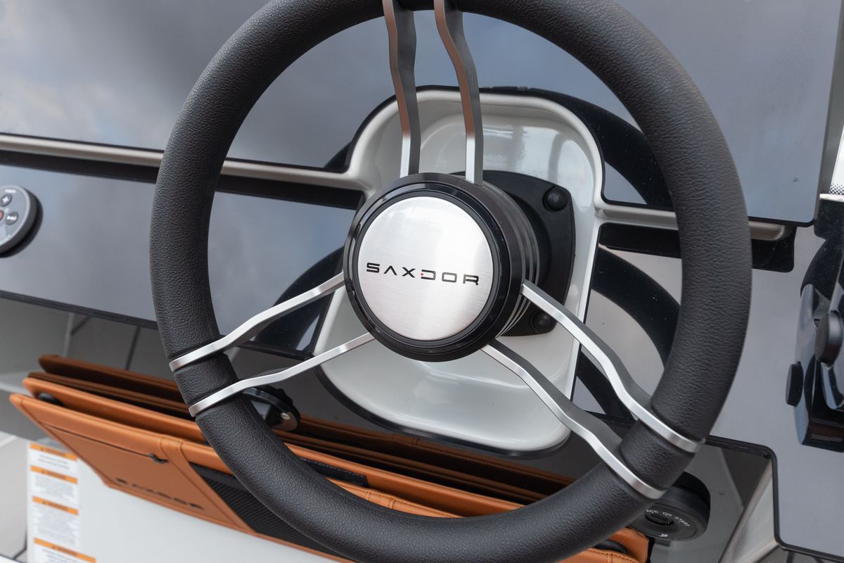 Cockpit of Mistral, a Saxdor Yachts Saxdor 200 Sport motorboat at Ibiza, Spain