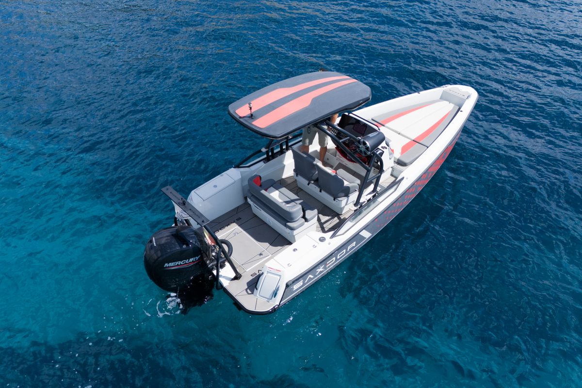 Exterior view of Mistral, a Saxdor Yachts Saxdor 200 Sport motorboat at Ibiza, Spain