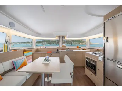 Salon of Doudou, a Lagoon 38 catamaran at Le Gosier, France