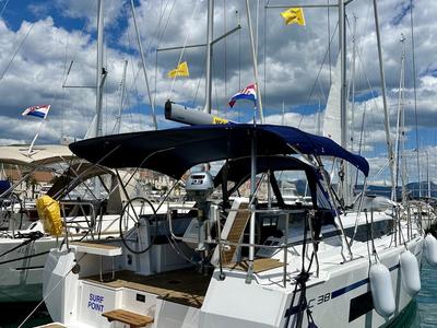 Cockpit of Surf Point, a Bavaria C38 sailboat at Split, Croatia