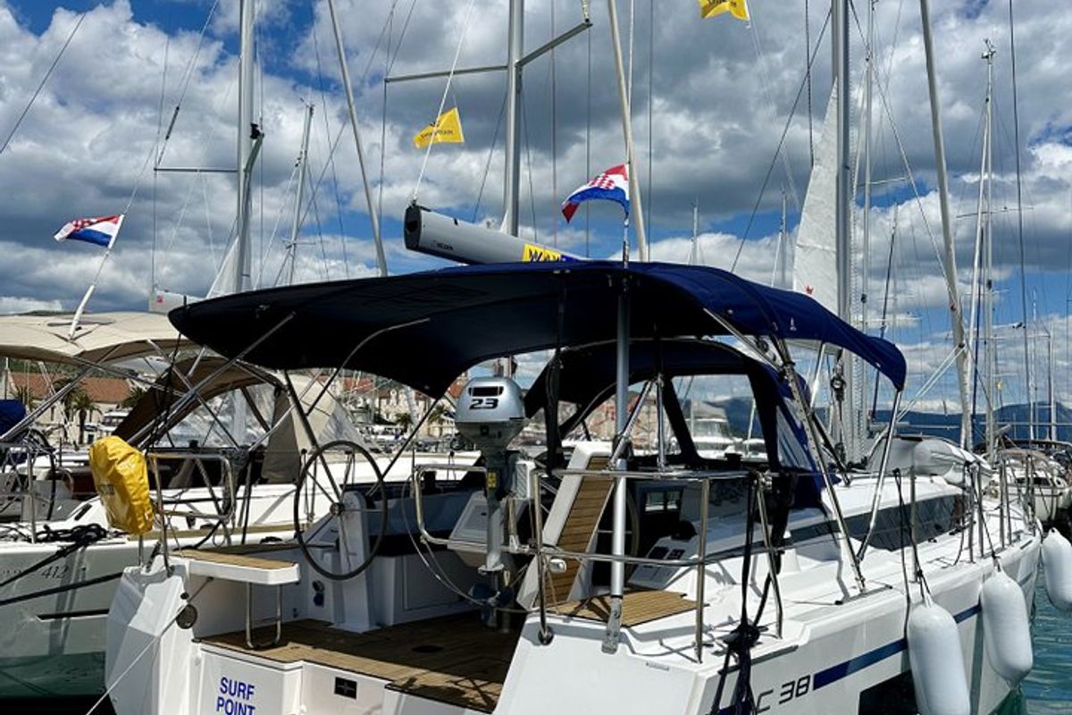 Cockpit of Surf Point, a Bavaria C38 sailboat at Split, Croatia