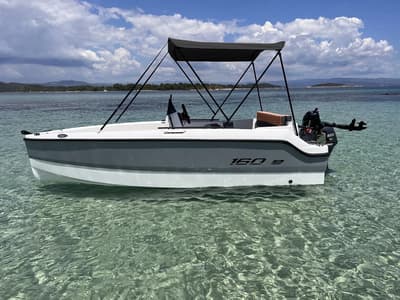 Exterior view of Alia, a Gulet Compass 160e motorboat at Alyki, Greece