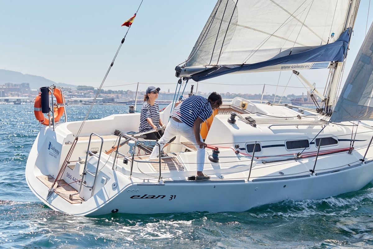 Deck of Sailway Tres, a Elan 31 sailboat at Vigo, Spain