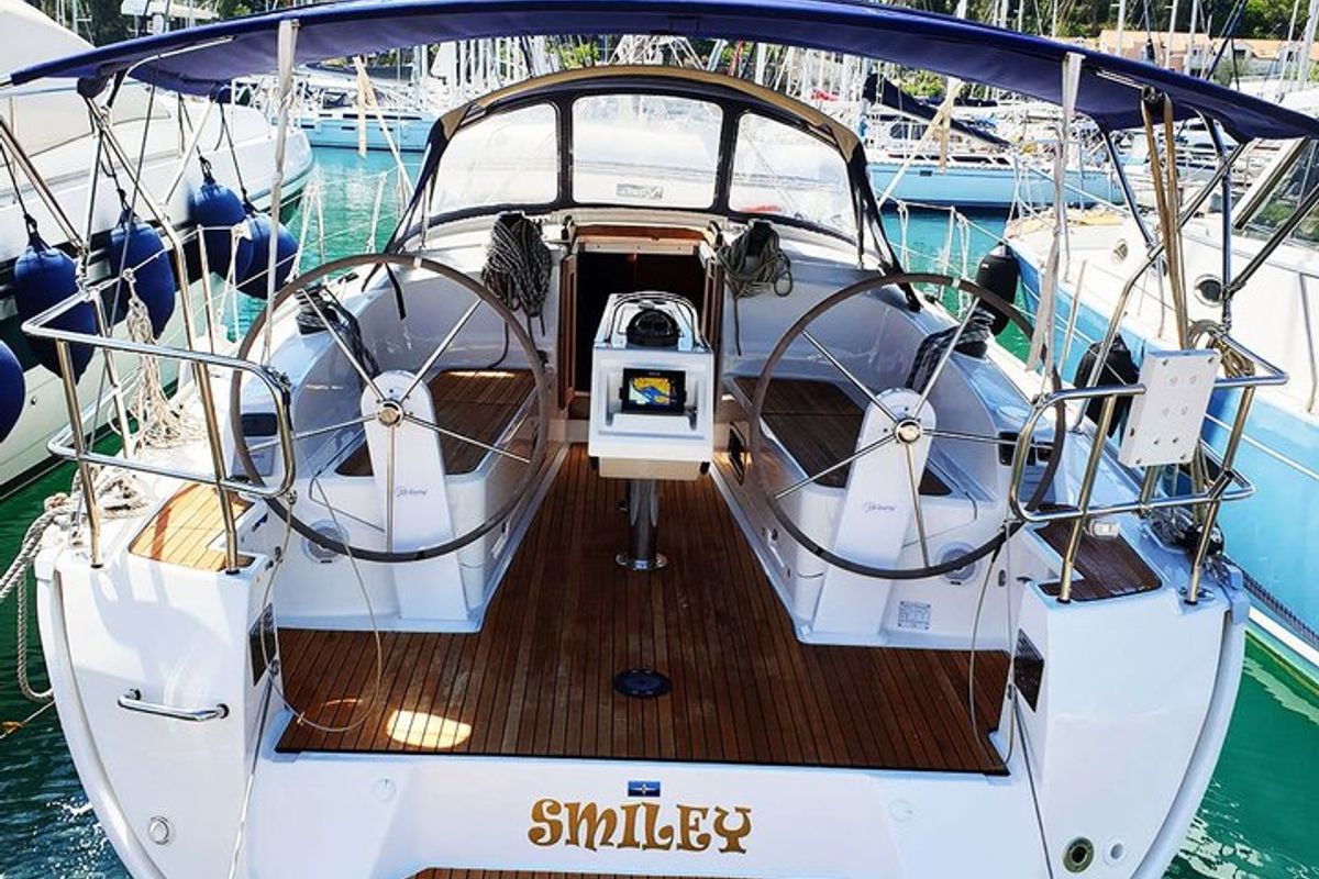 Cockpit of Smiley, a Bavaria Cruiser 37 sailboat at Split, Croatia