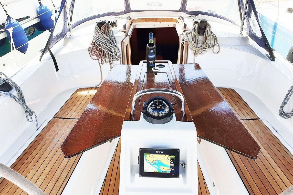 Cockpit of Smiley, a Bavaria Cruiser 37 sailboat at Split, Croatia