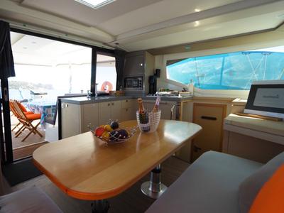 Salon of Enéa, a Fountaine Pajot Lucia 40 catamaran at Municipal Unit of Rhodes, Greece