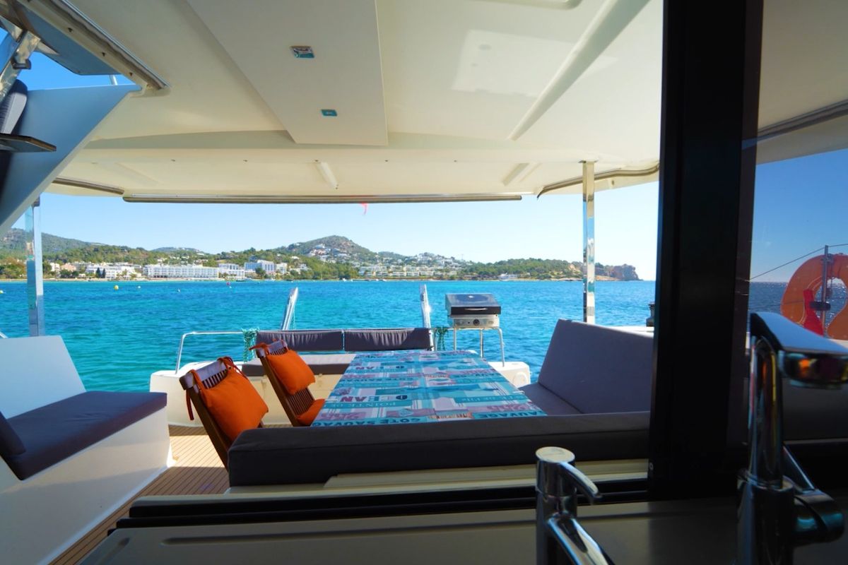 Deck of Enéa, a Fountaine Pajot Lucia 40 catamaran at Municipal Unit of Rhodes, Greece