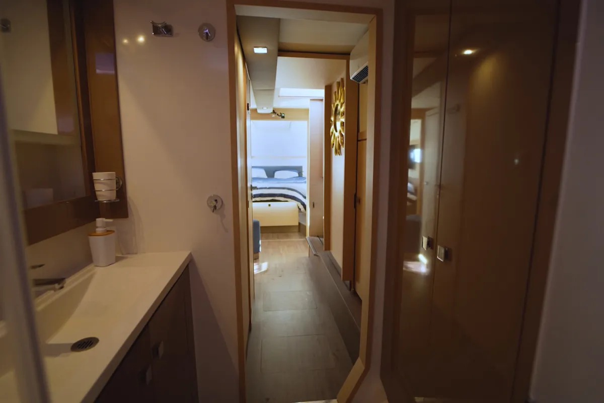 Cabin on Enéa, a Fountaine Pajot Lucia 40 catamaran at Municipal Unit of Rhodes, Greece