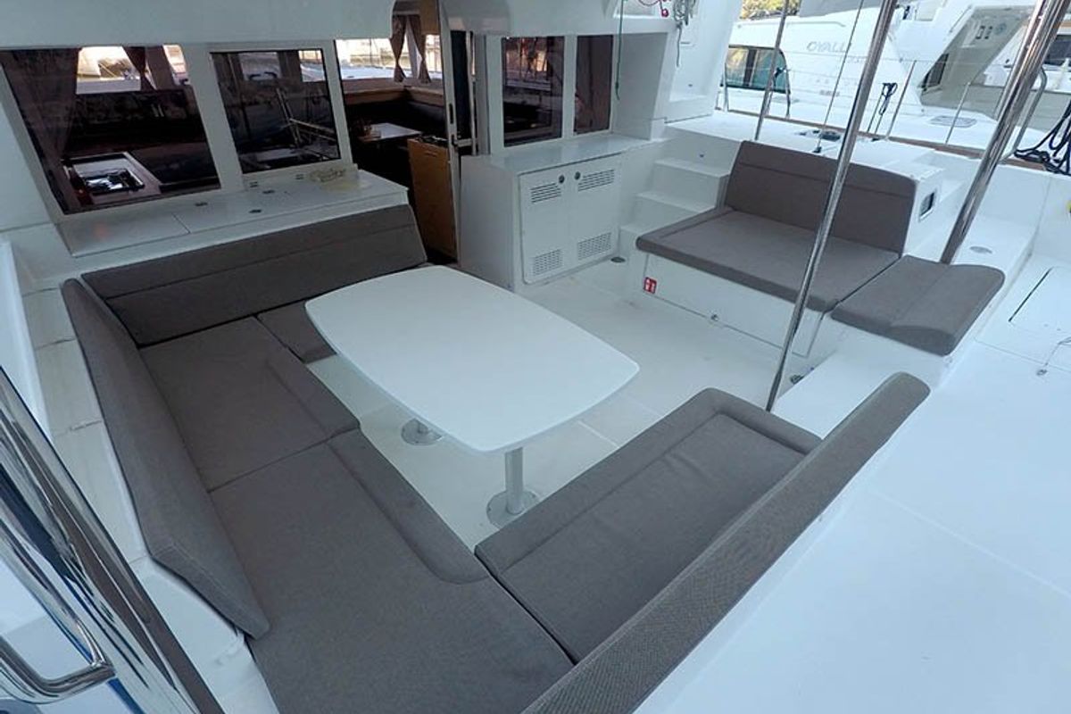 Deck of Saelma, a Lagoon 450 F catamaran at Grad Šibenik, Croatia