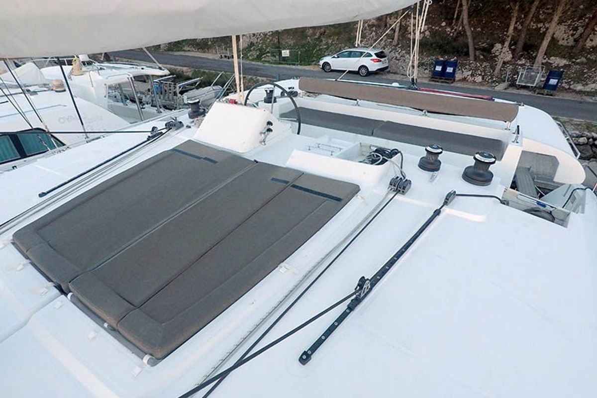 Deck of Saelma, a Lagoon 450 F catamaran at Grad Šibenik, Croatia