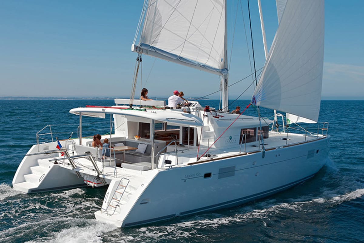 Saelma, a Lagoon 450 F catamaran at Grad Šibenik, Croatia