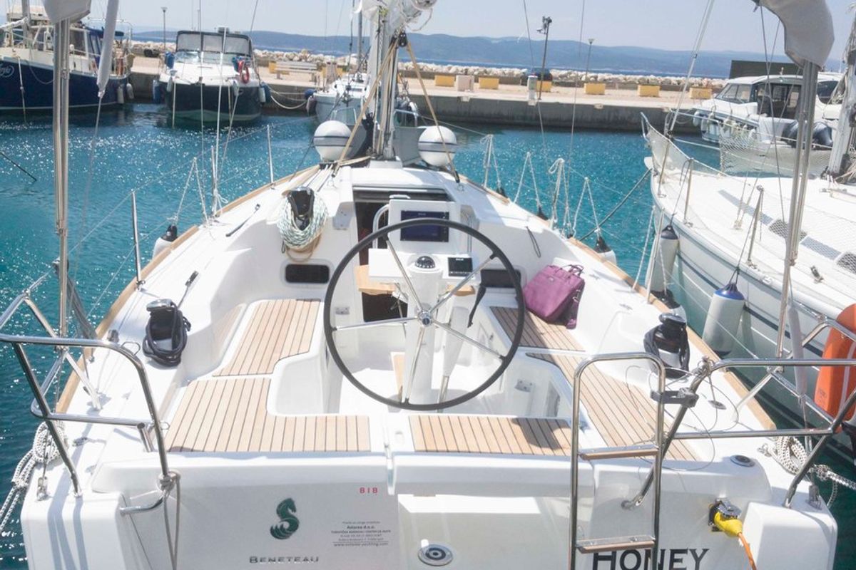 Cockpit of Honey, a Beneteau Oceanis 31 sailboat at Split, Croatia