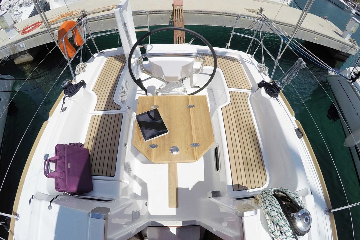 Cockpit of Honey, a Beneteau Oceanis 31 sailboat at Split, Croatia