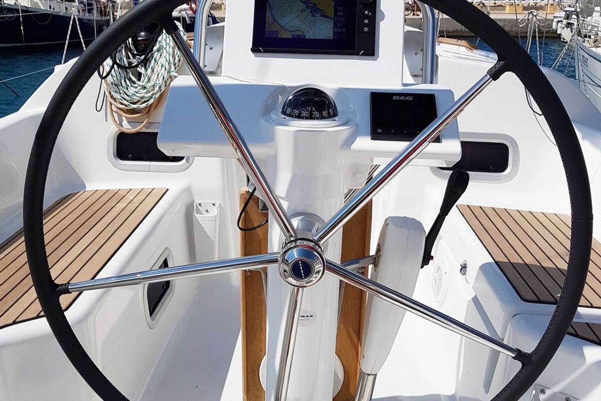 Cockpit of Honey, a Beneteau Oceanis 31 sailboat at Split, Croatia